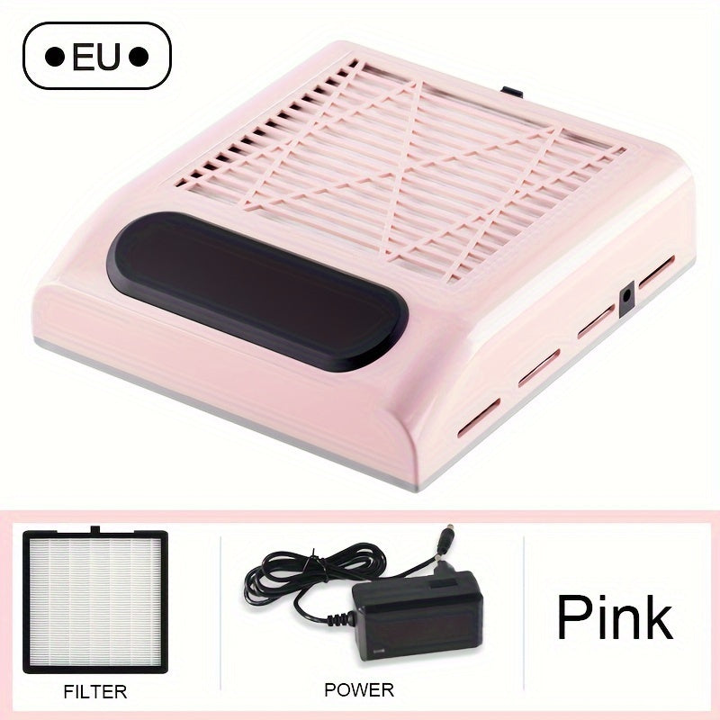 Yuviladigan filtrga ega yuqori quvvatli tirnoq changini vakuum tozalagich, salonlar yoki uyda professional tirnoq va oyoq san'ati xizmatlari uchun ideal.