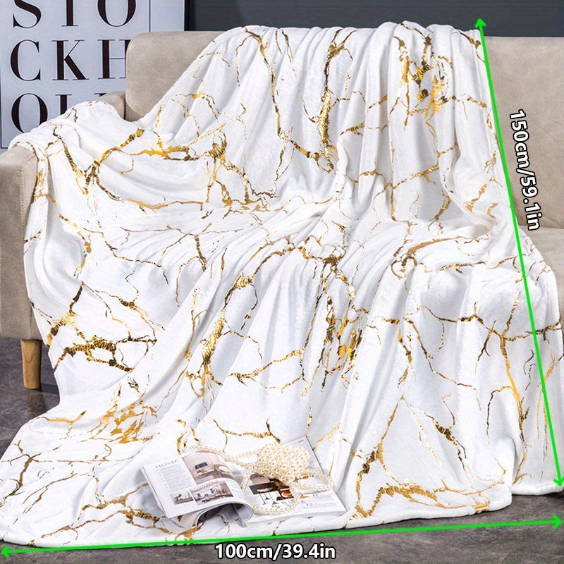 Bronzing Marble Print Flannel Blanketi - 1 Dona, Yumshoq va Issiq O'rash Blanketi, Uxlash, Divan, Sofada, Ofisda, Yotoqda, Kampingda va Sayohatda foydalanish uchun