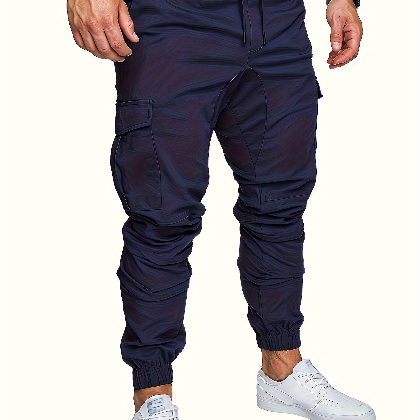 Men's Cotton Cargo Pants Solid Color Regular Fit Non-Stretch All-Season Drawstring Waist