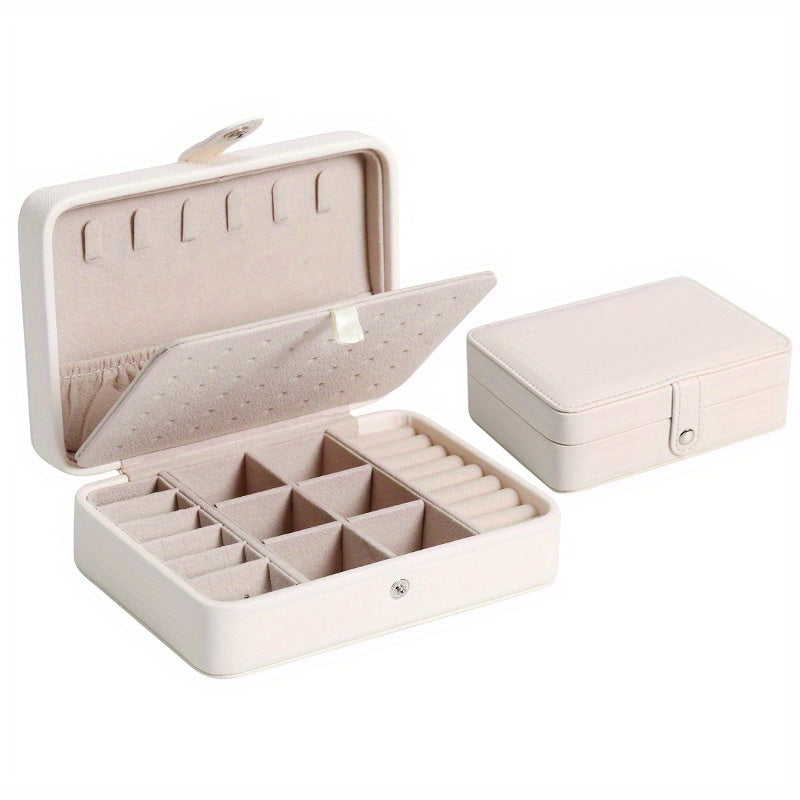 Leather Jewelry Box with Double Layers Mini Storage Case for Earrings Rings Necklaces