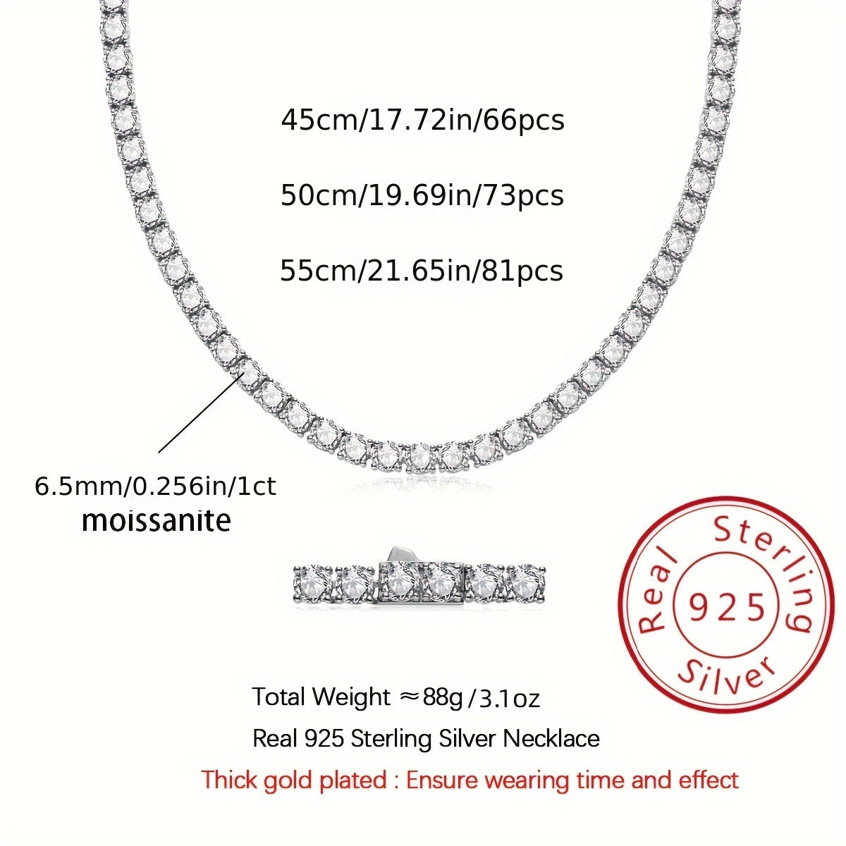 Sterling Silver Moissanite Tennis Necklace 6.5mm Mixed Row 18 20 22 Inches