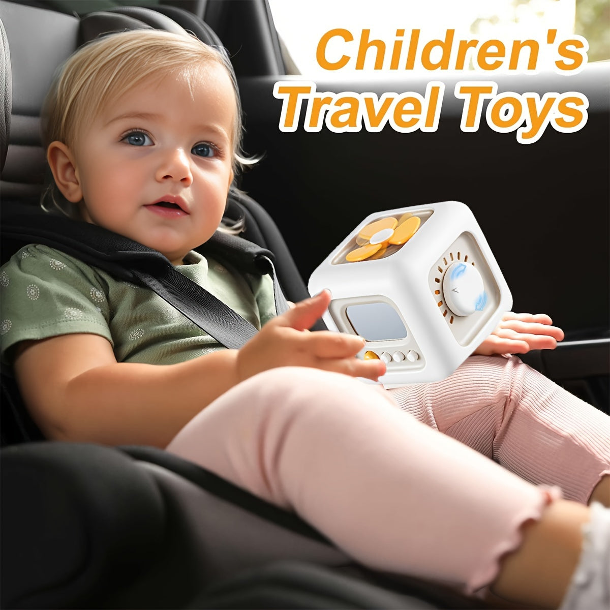 Children's Educational Toy 6-in-1 Busy Board for Early Learning and Fine Motor Skills White Yellow