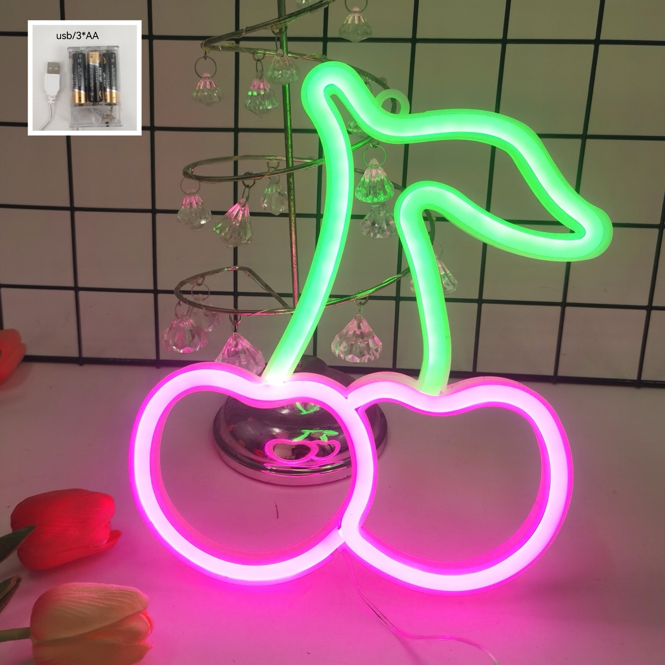 Luz de neón Cherry LED para habitaciones infantiles, bares, restaurantes y fiestas de cumpleaños