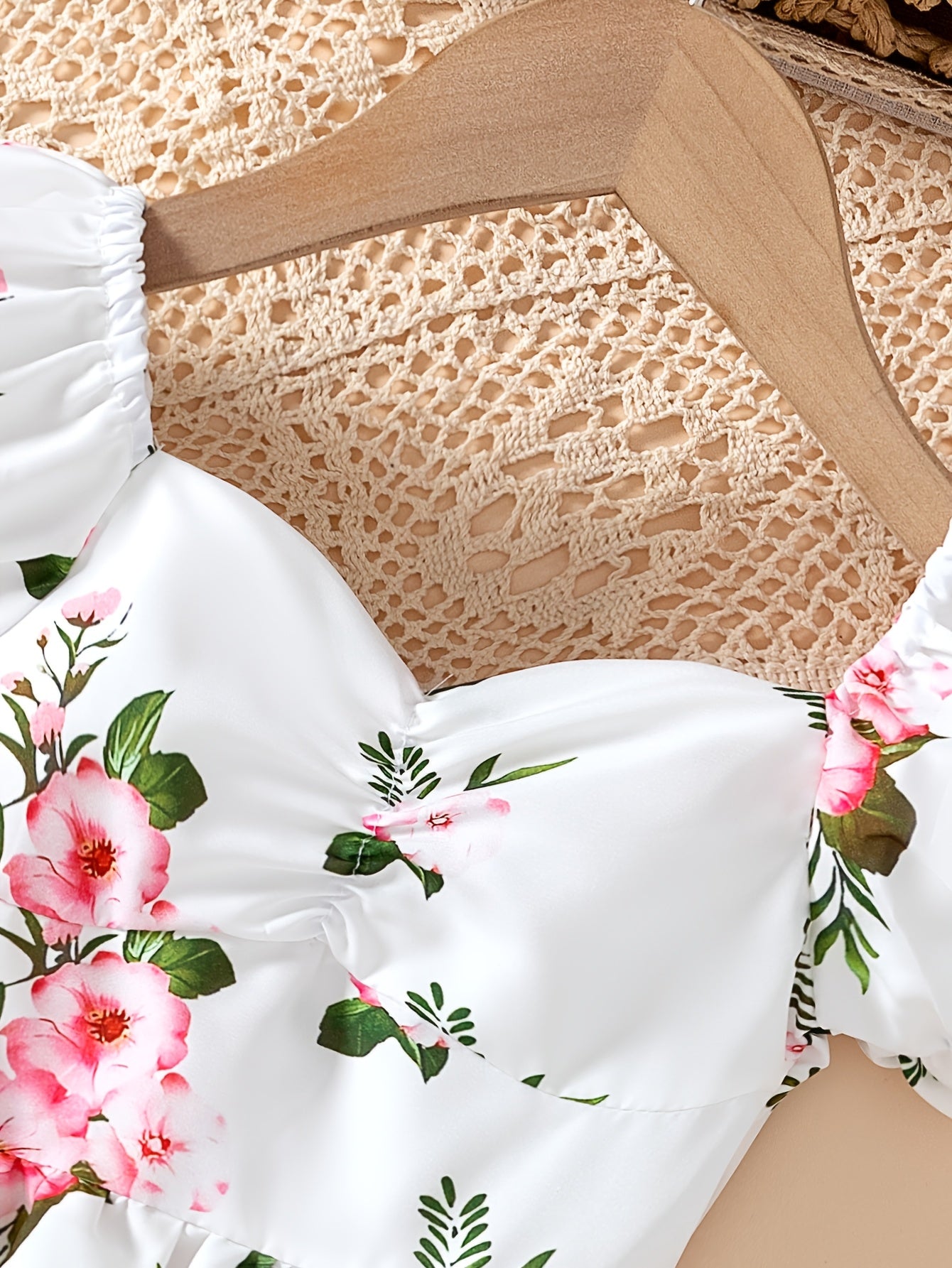 Girls Summer Dress with Lantern Sleeves and Flared Skirt