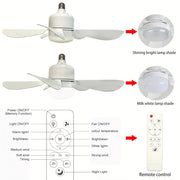 Silent LED Ceiling Fan with Light and Remote Control, Adjustable, E26/E27 Fittings