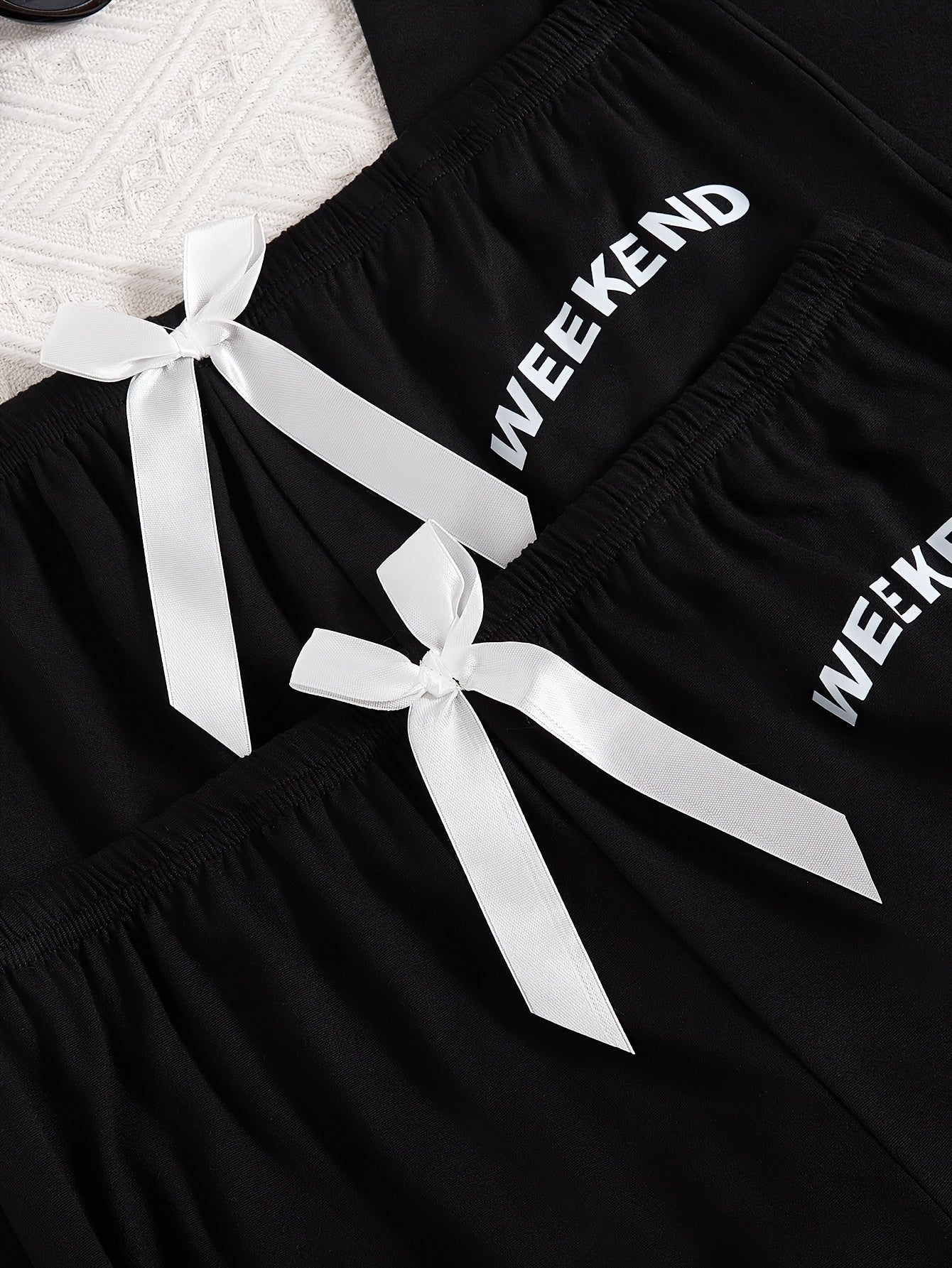 Women's Letter Print Casual Pajama Set Short Sleeve Top Shorts Pants All-Season