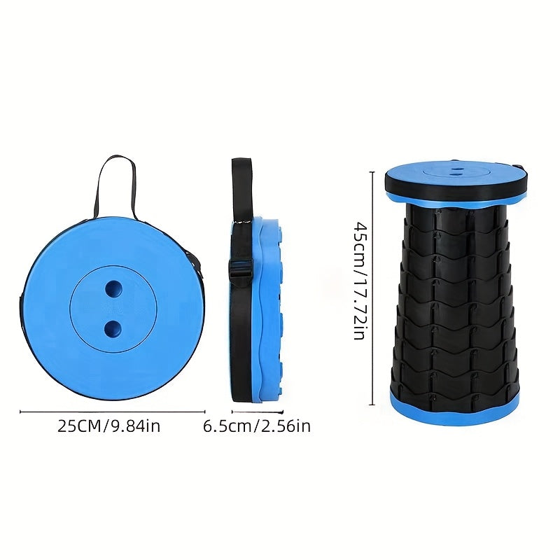 Taburete telescópico plegable portátil negro azul altura ajustable ligero para acampar y senderismo