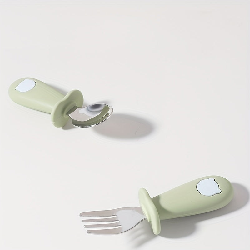 Children's Silicone Tableware Set with Stainless Steel Dinnerware and Feeding Utensils