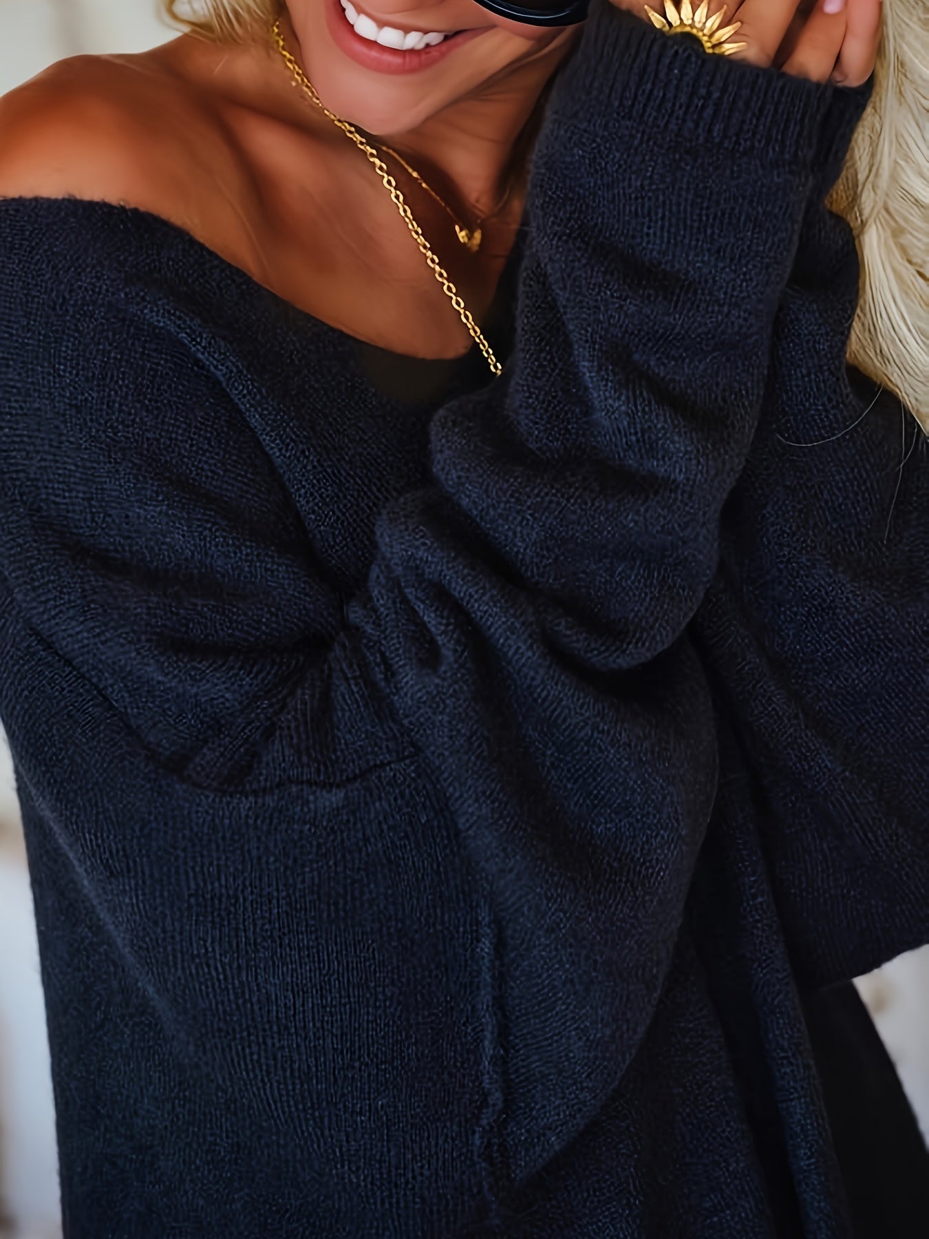 Plus Size Women V-Neck Maxi Dress Long Sleeve Casual Solid Color