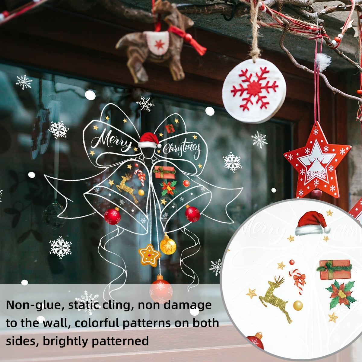 Bell Snowflake Rojdestvo Ta'til Shisha Deraza Dekali Ikki tomonlama o'z-o'zini yopishtiradigan