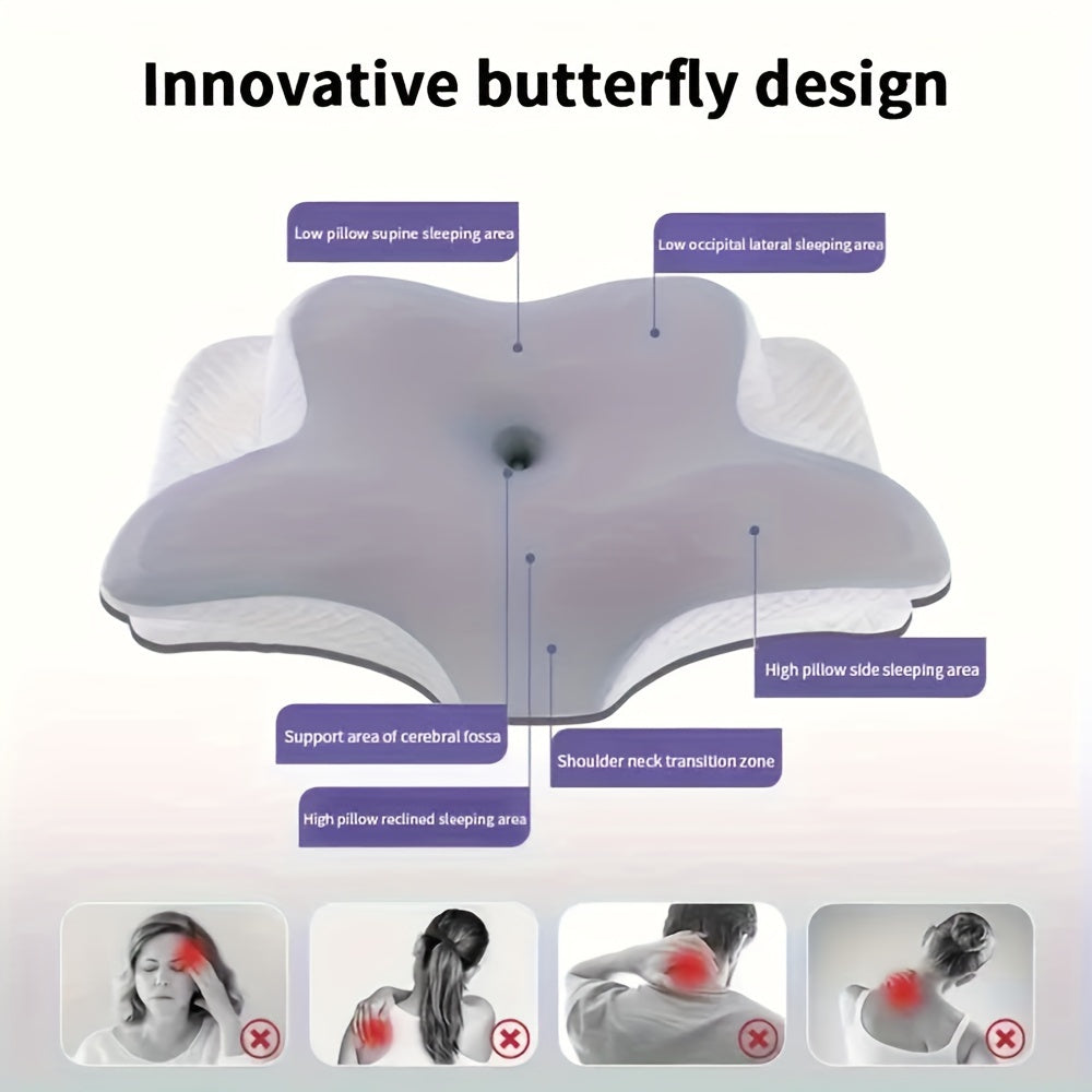 Butterfly-Shaped Neck Pillow Orthopedic Cooling Memory Foam Contoured Support Grey