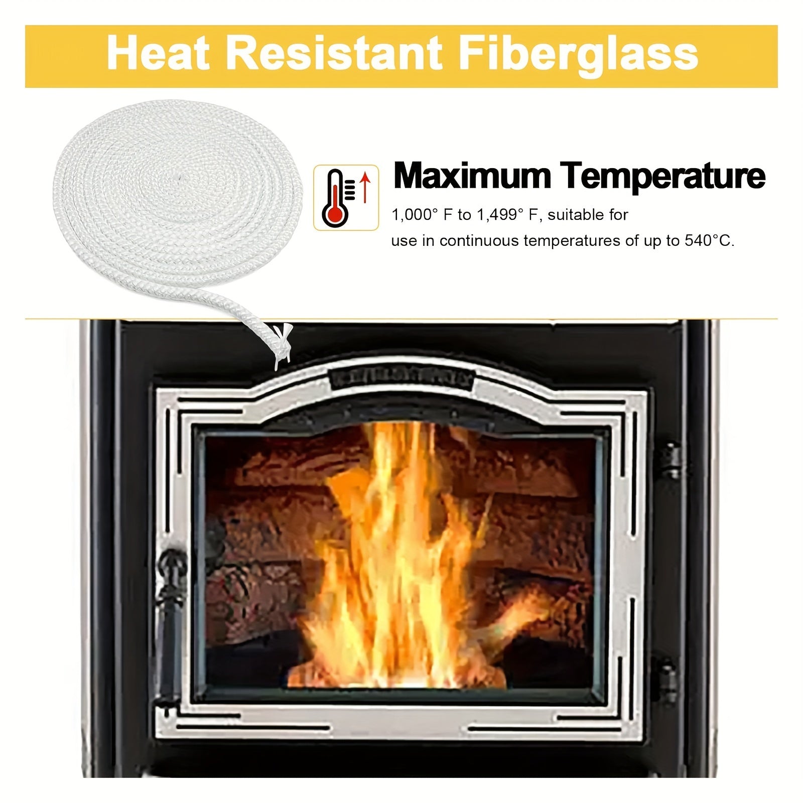 Fiberglass Stove Door Gasket 1/2 Inch x 30 Feet for Pellet and Wood Stoves