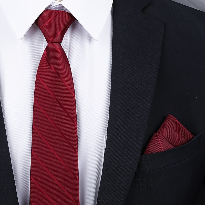 Мужской набор подарков: галстук, нагрудный платок, запонки, зажим для галстука, булавка на лацкан, полиэстер, тканая подарочная коробка