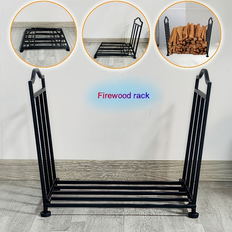 Sturdy Metal Firewood Holder with Adjustable Stand and 3-Section Log Rack