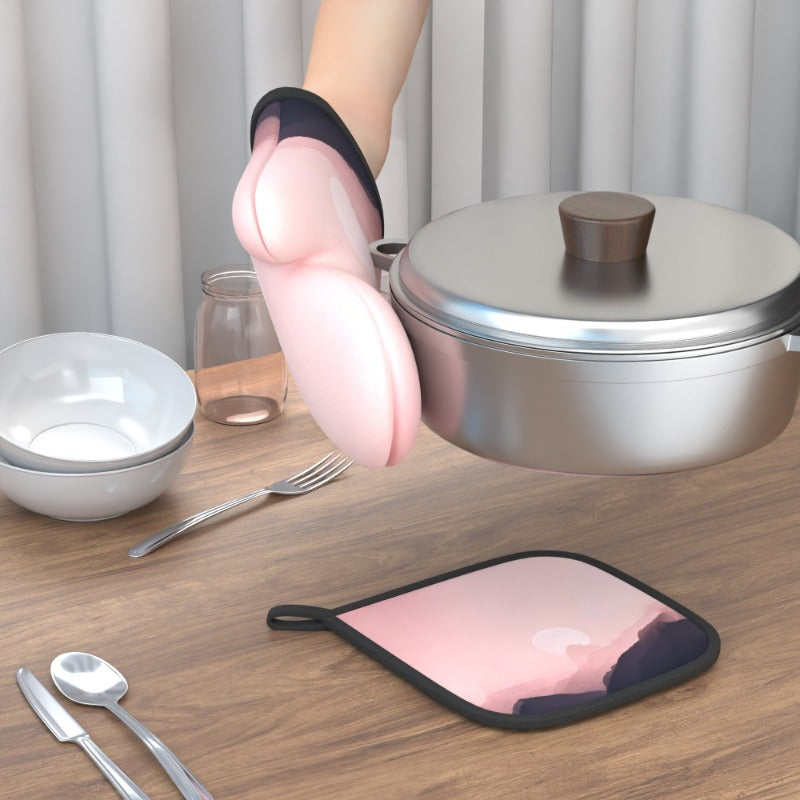 2 ta Pink Hazy Moon pech qo‘lqoplari va qozon tutqichlari to'plami 26.92x17.02 sm Issiqlikka chidamli