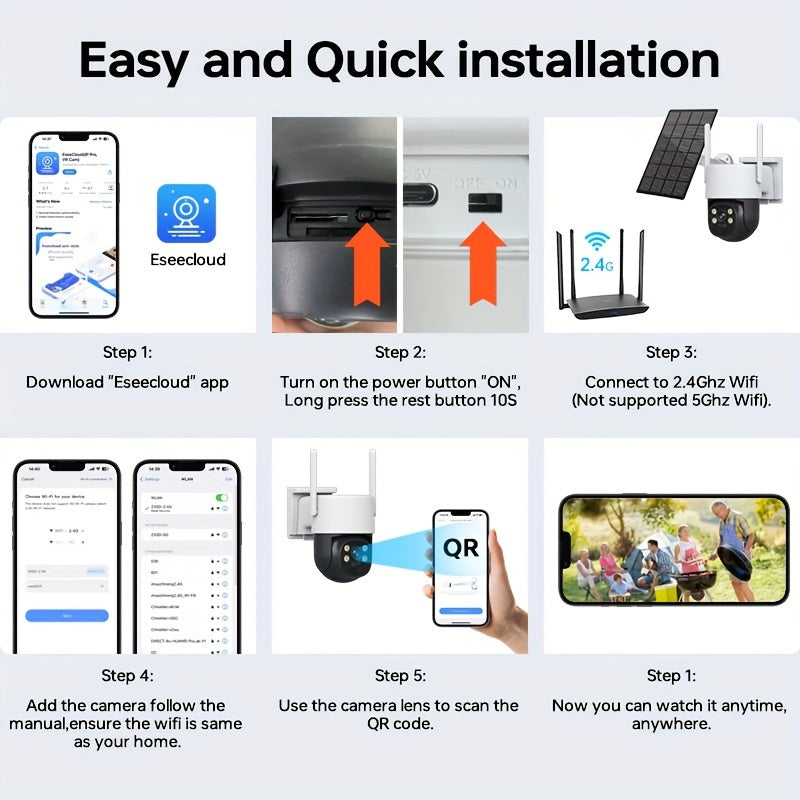 4MP Solar Wireless Outdoor Security Camera with Color Night Vision Spotlight Alarm PIR Sensor