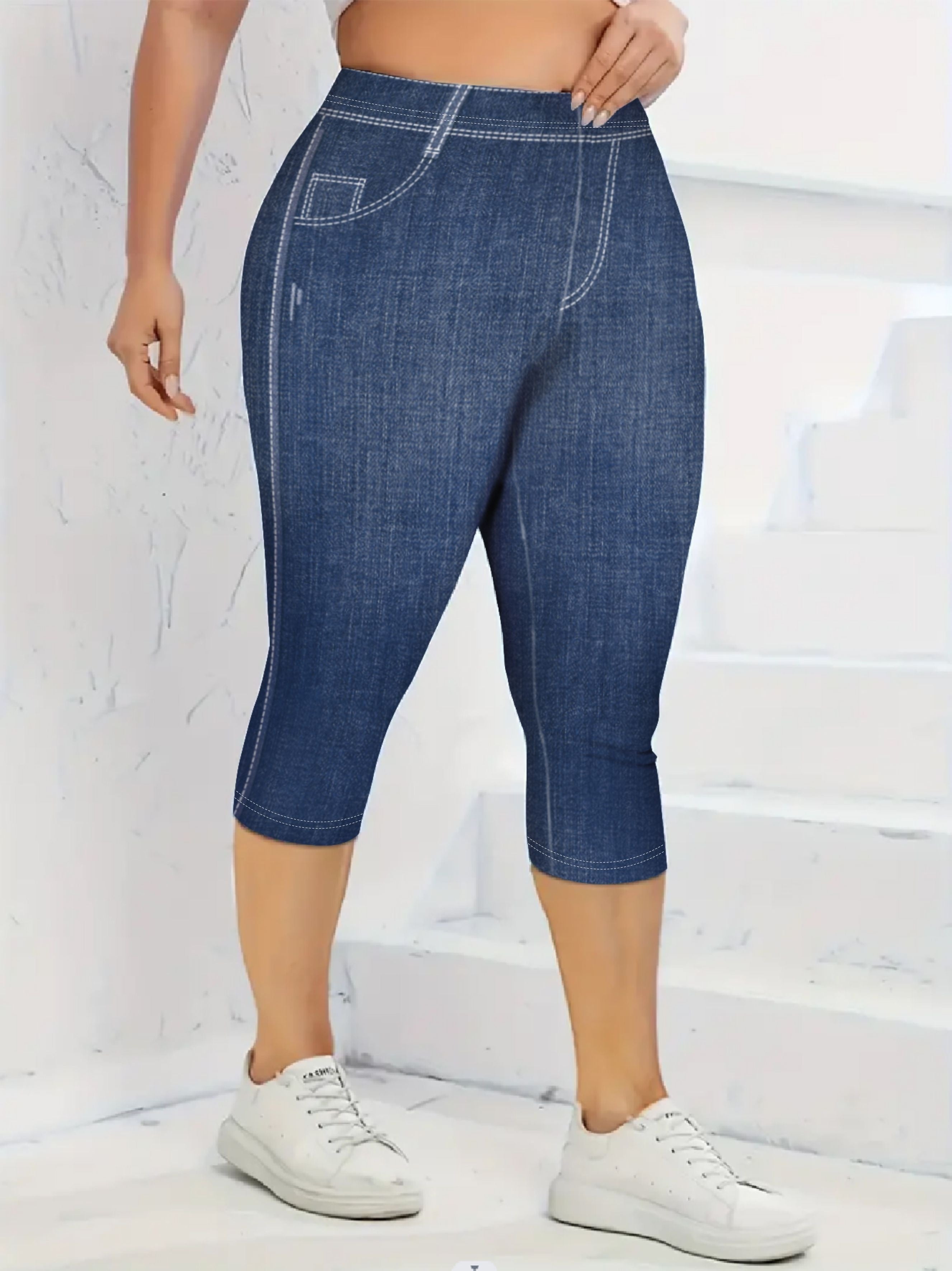 Pantalones cortos de talla grande con estampado digital, casual, cómodos, sin bolsillos