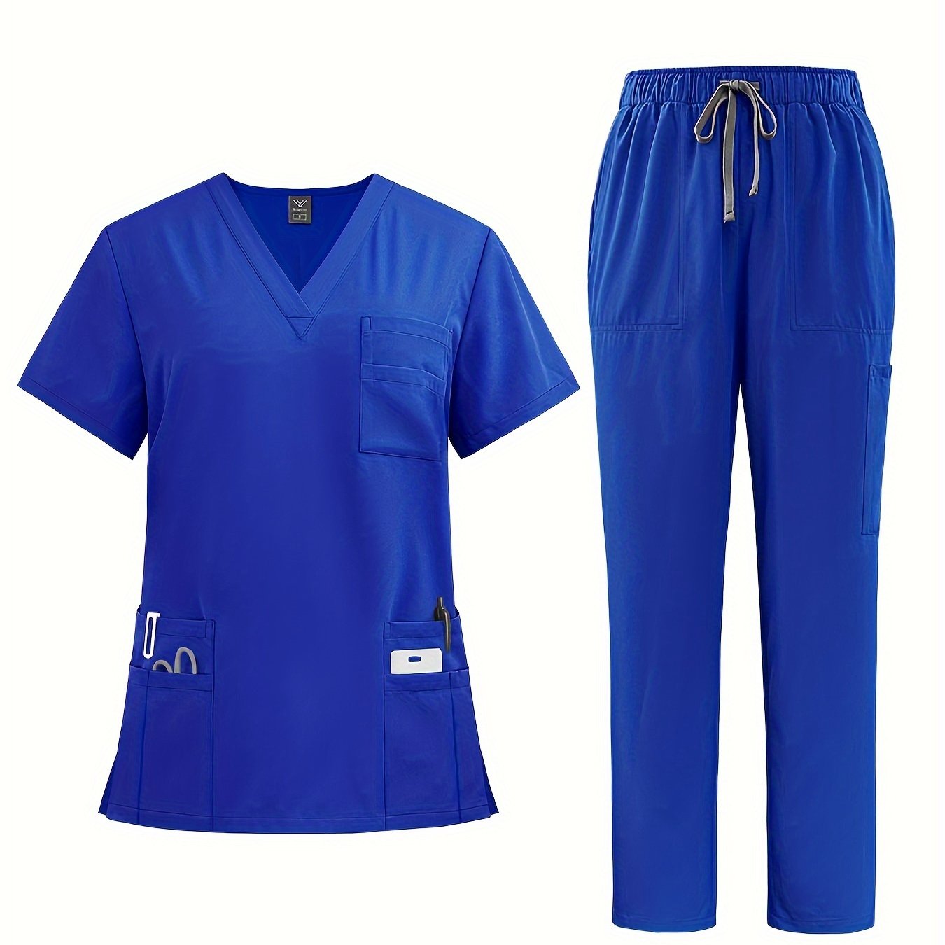 Polyester Spandex Scrubs Set with V-Neck Shirt and Straight-Leg Pants for Nurses and Surgeons
