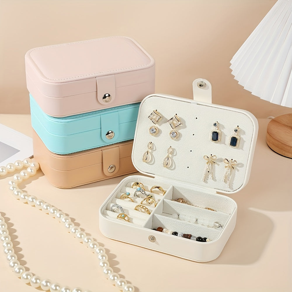 Double Layer Jewelry Organizer Box with Vintage Style Faux Suede Lining for Earrings Rings and Necklaces