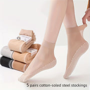 Women’s Knee-High Semi-Sheer Socks 5 Pairs Non-Slip Breathable Polyester