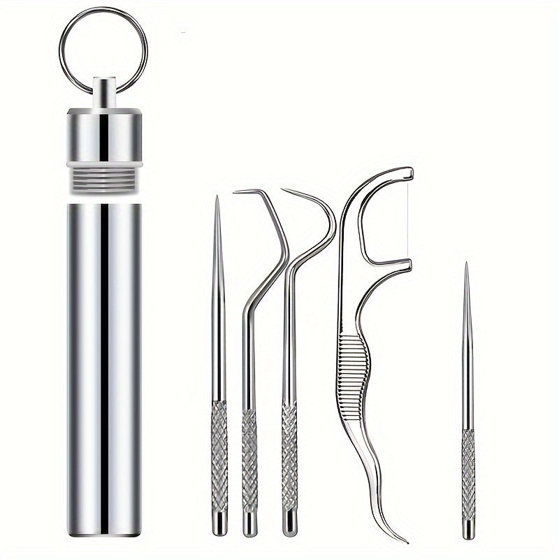Stainless Steel Toothpick Set with Keychain Reusable Titanium Waterproof Holder for Travel and Outdoor Use