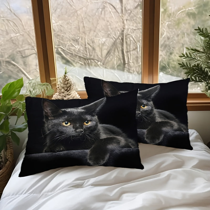 Set of 2 Black Cat Print Pillowcases Soft Decor for Bedroom Living Room Car