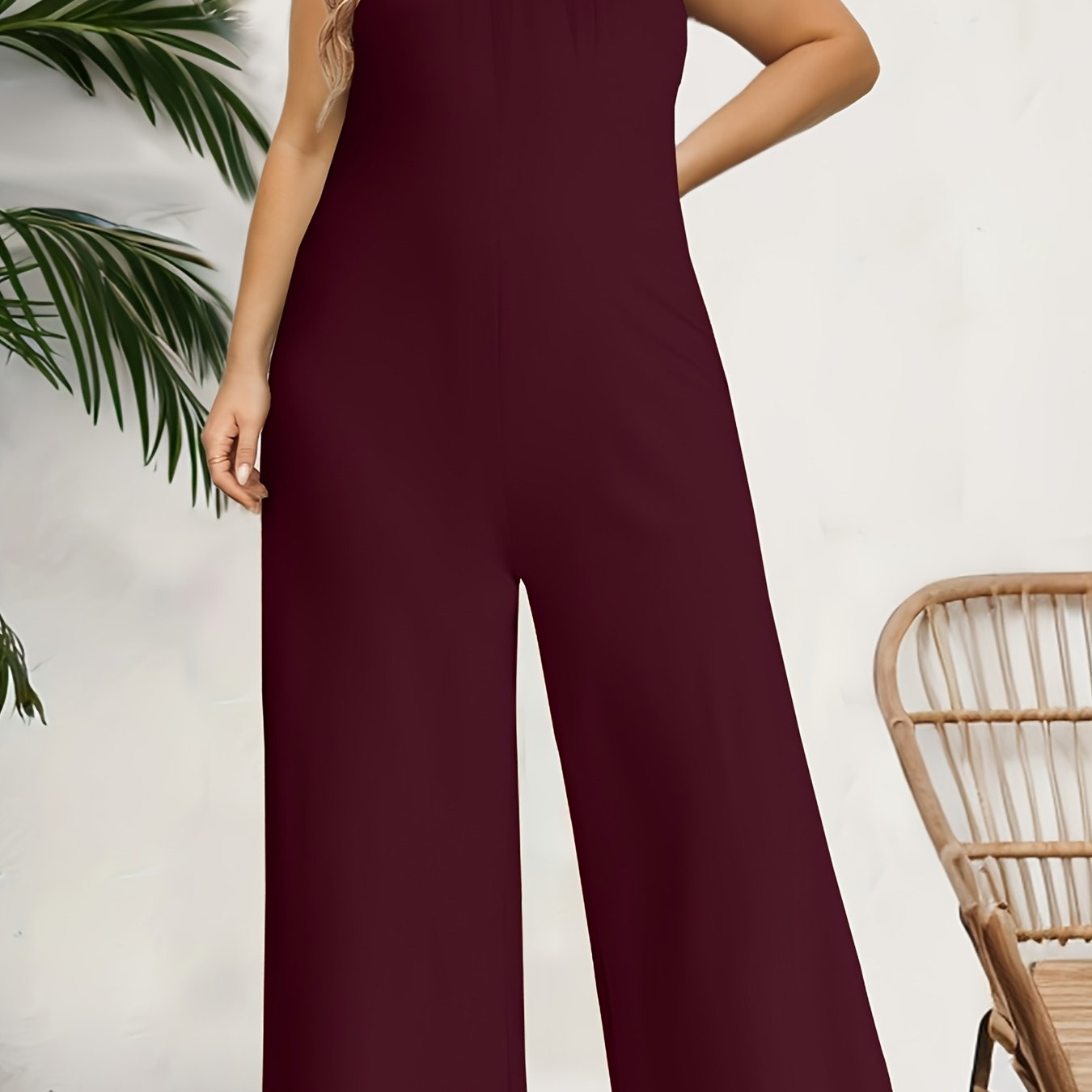 Women's Solid Color Jumpsuit with Tie Waist Polyester Spandex Knit