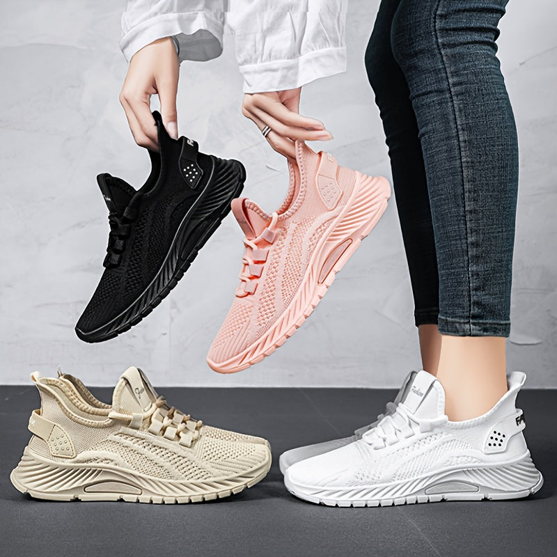 Women's Breathable Knit Sneakers Casual Lace-Up Outdoor Sport Shoes