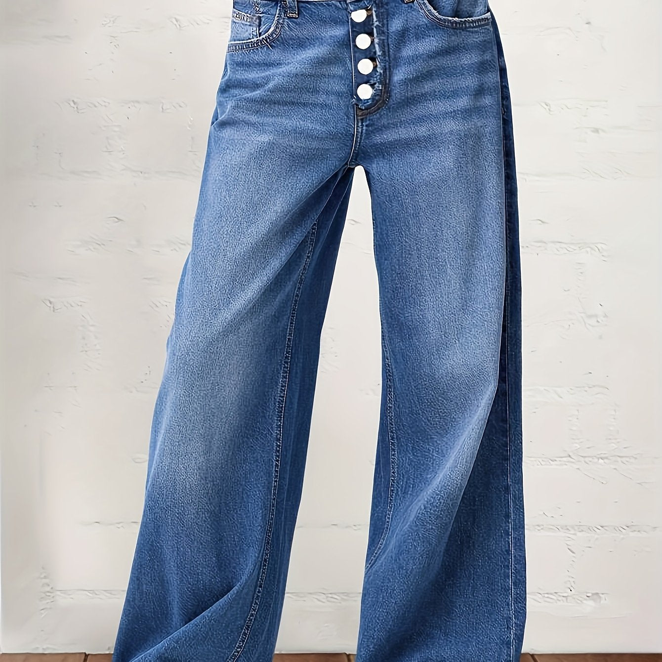 Women's Plus Size High-Waisted Wide Leg Jeans Casual Stretch Denim All-Season