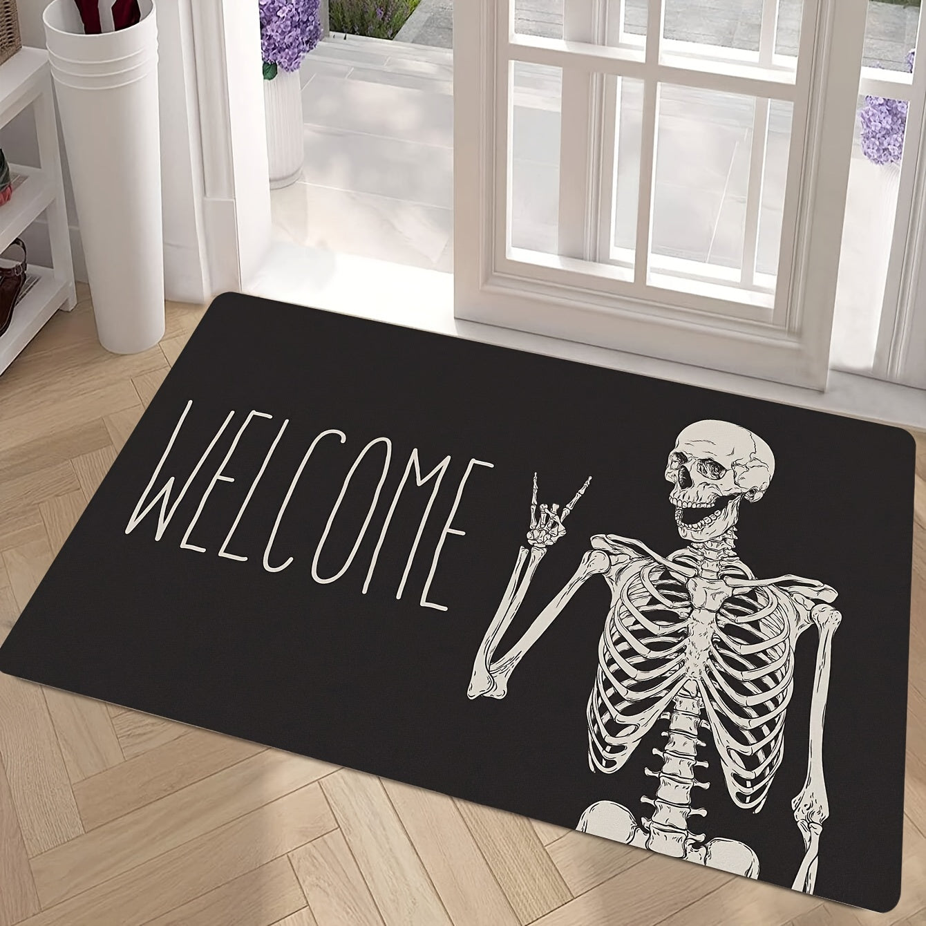 Hallowe'en Skulldoormat ichki va tashqi foydalanish uchun, sirpanmaydigan, dog'ga chidamli, past to'plamli