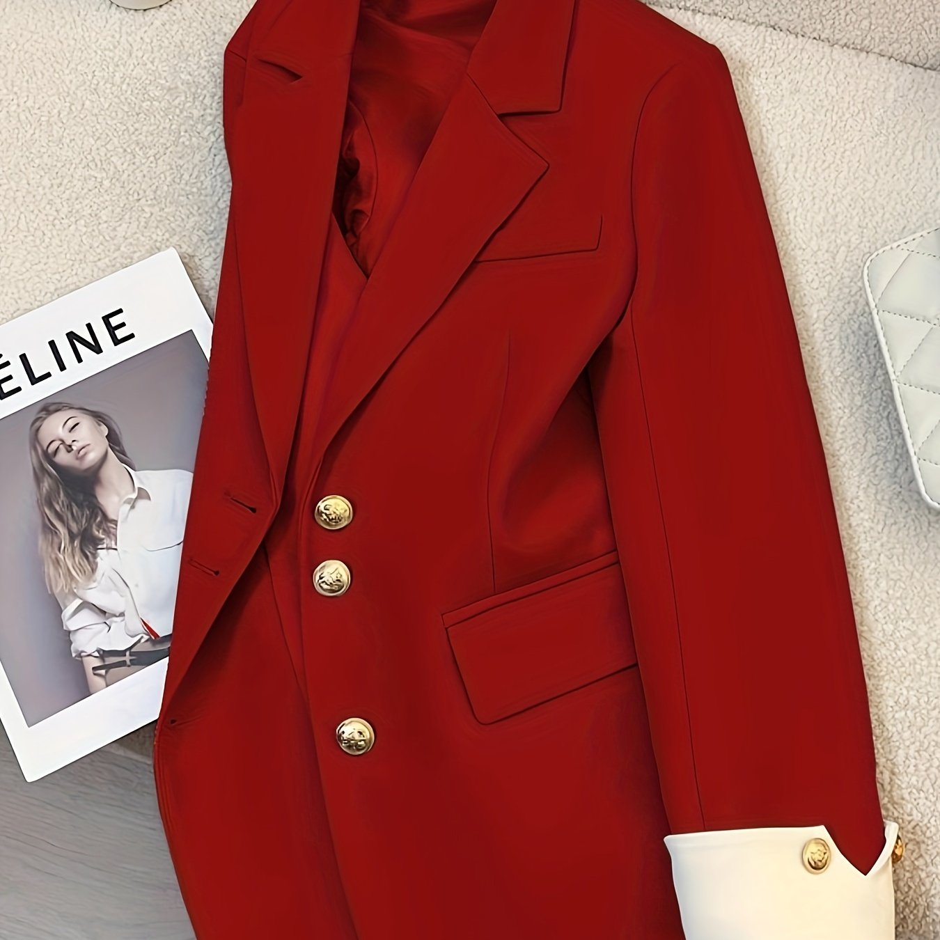 Blazer para mujer de color sólido con solapa de muesca sencilla para oficina en primavera y otoño