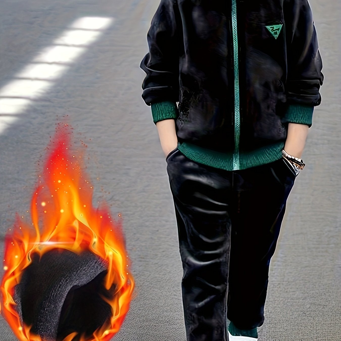 Boys Velvet Hooded Two-Piece Suit Fall Winter Zipper Alphabet Pattern