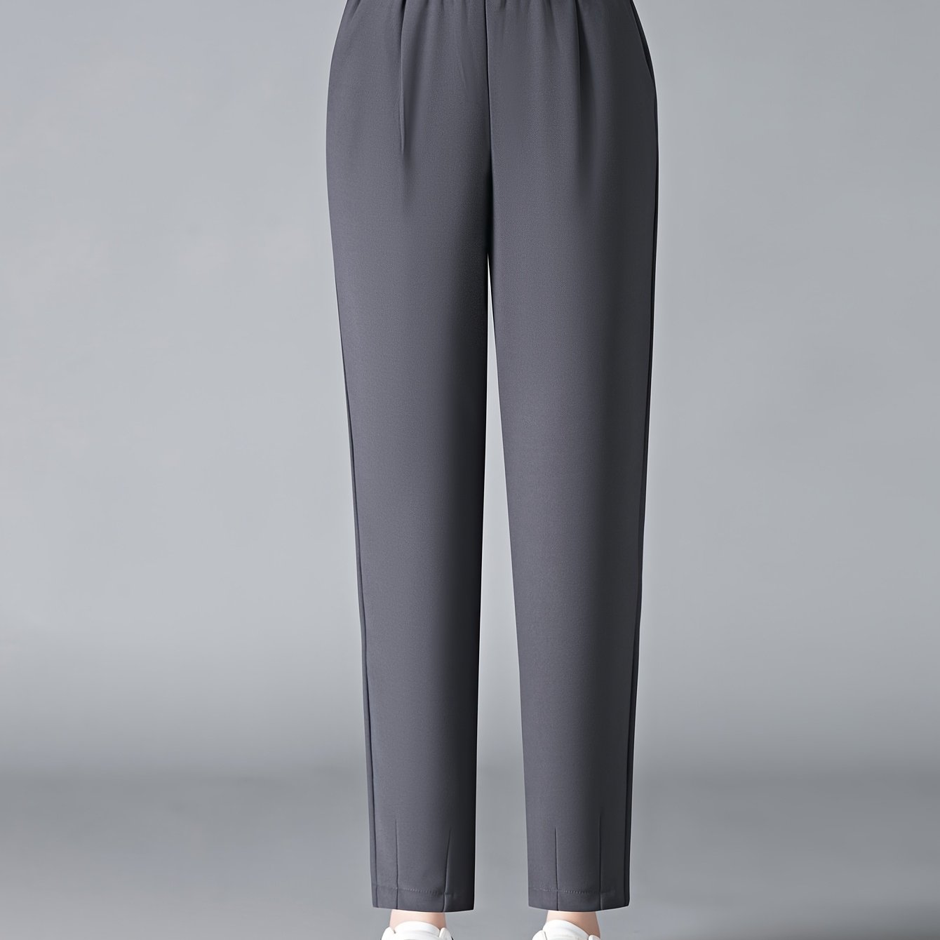 Women's Slimming High-Waist Harem Pants Brown Elastic Waist Straight Leg