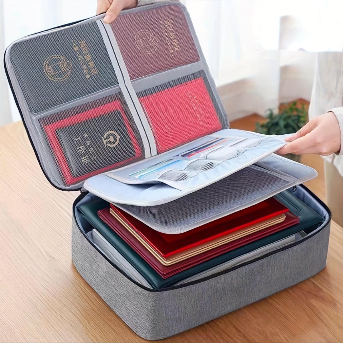 Large Capacity Multi-Layer Polyester Document Organizer for Credit Cards and Files