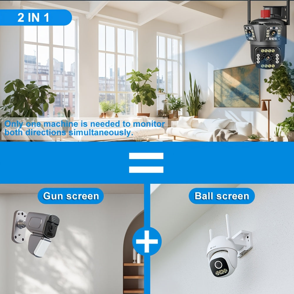Wi-Fi Outdoor Security Camera 3MP FHD 10X Zoom 355° PTZ Night Vision Motion Detection Two-Way Audio Wall Mount