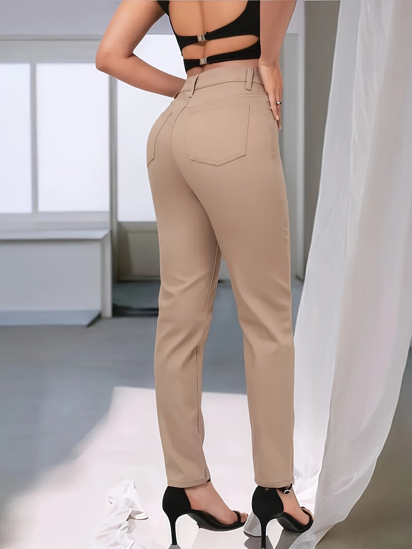 Women's Plus Size Commuter Pants High-Waist Stretch Skinny Solid Color All-Season
