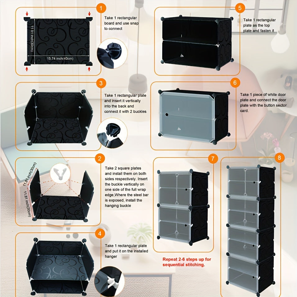 Resin mustaqil poyabzal javoni tashkilotchisi 8 qavatli 14 kubli chang o'tkazmaydigan saqlash