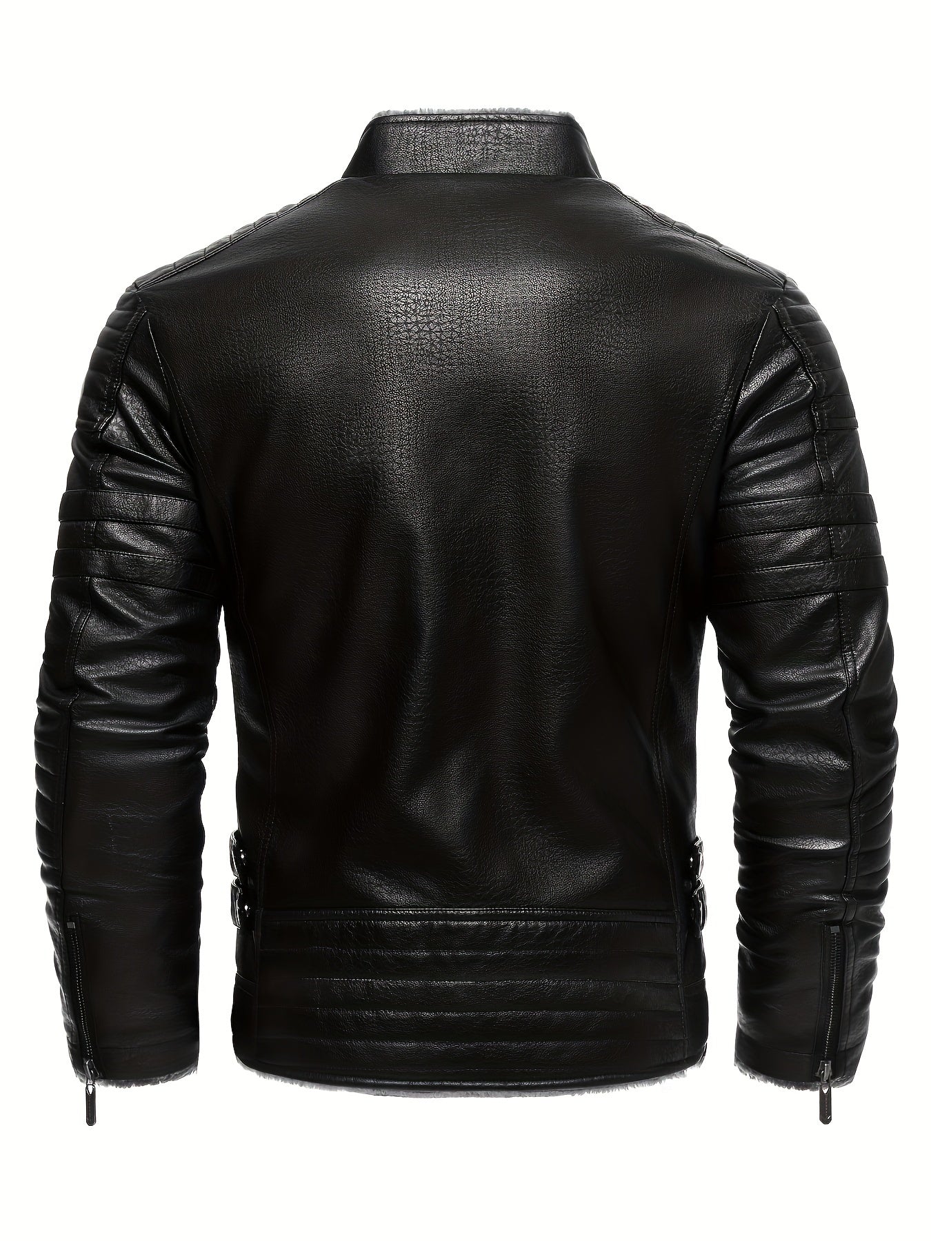 Men's Faux Leather Biker Jacket with Fleece Lining Fall Winter Casual Slim Fit