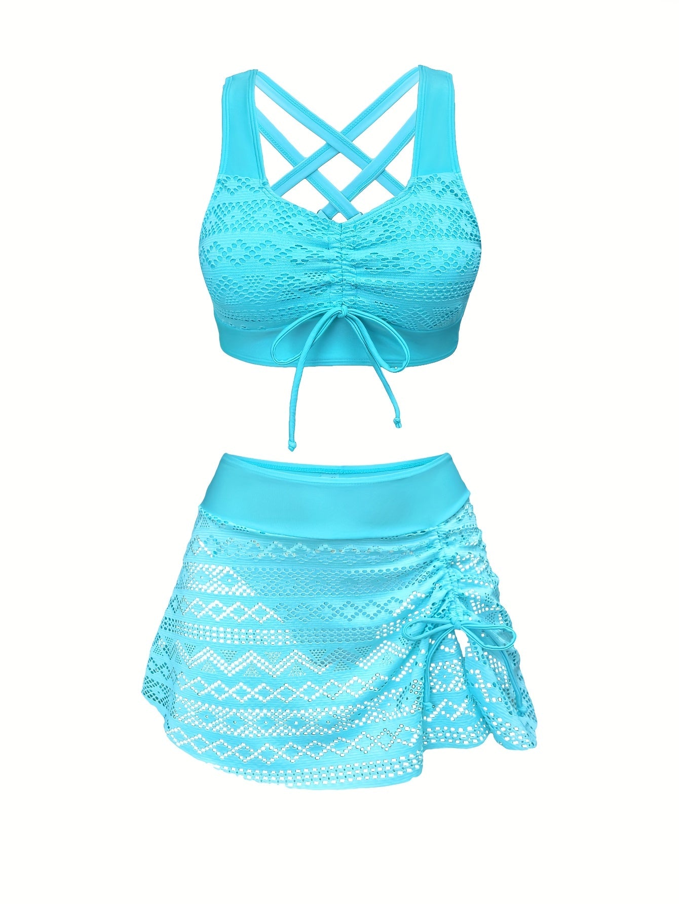 Cross-Border Split Swimsuit Set with Fly Edge Bikini and Skirt Style European American Style Swimwear Wholesale