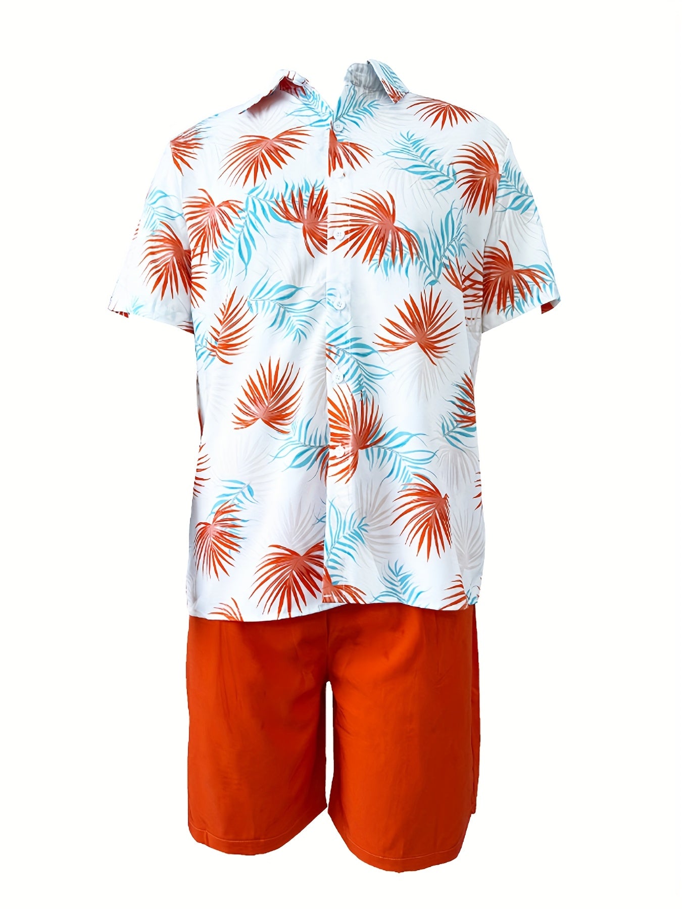 Men's Casual Suit Set Short Sleeve Printed Shirt and Shorts Summer Polyester