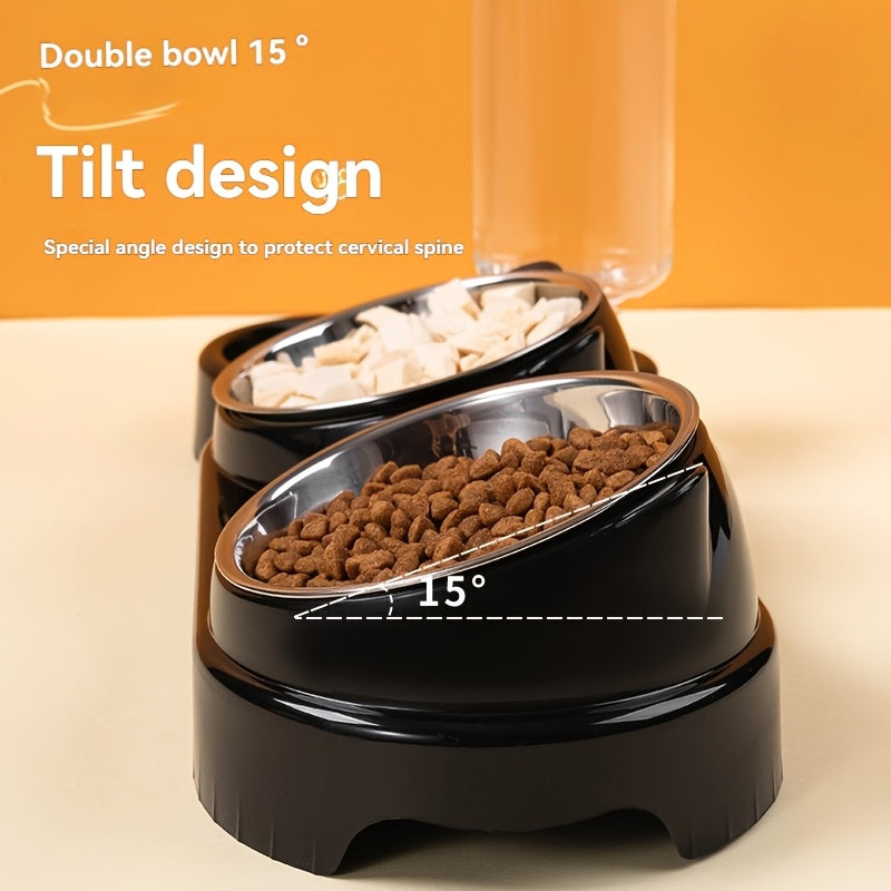 Dual Bowl Pet Feeder and Water Dispenser Stainless Steel Plastic for Cats and Dogs