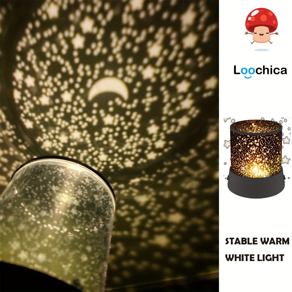 Proyector de luz nocturna de pequeña luna y estrella para ambiente relajante, alimentado por batería