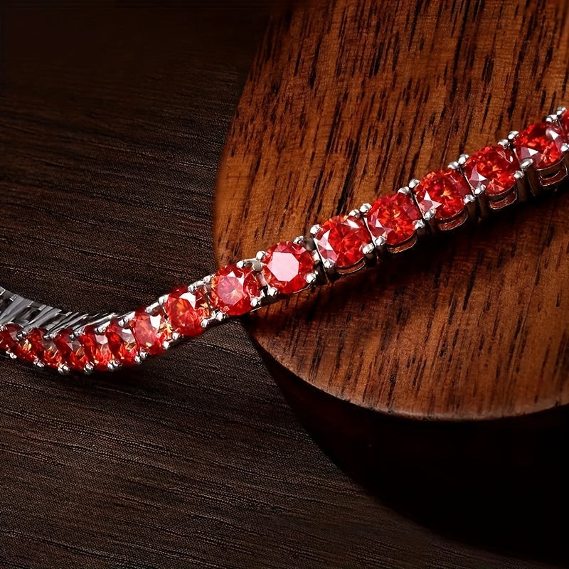 Unisex Red Moissanite Tennis Bracelet 925 Sterling Silver Jewelry Gift for Valentine's Engagement Wedding