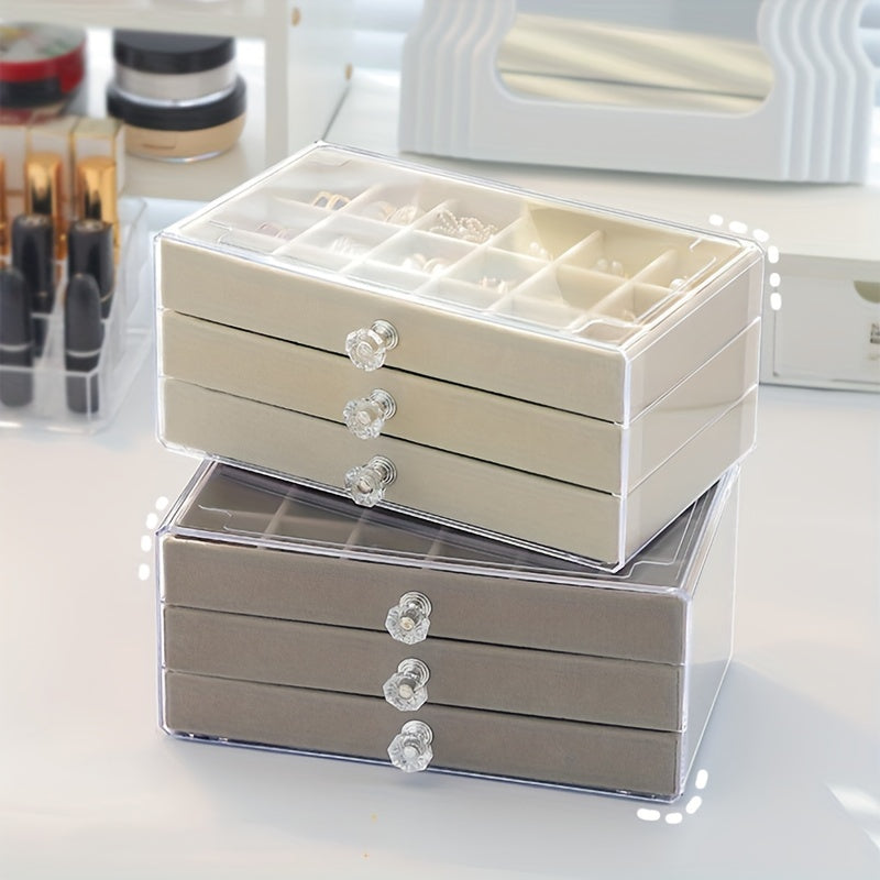 Plastic Jewelry Organizer Box with Fabric-Lined Drawers and Moisture-Proof Compartments