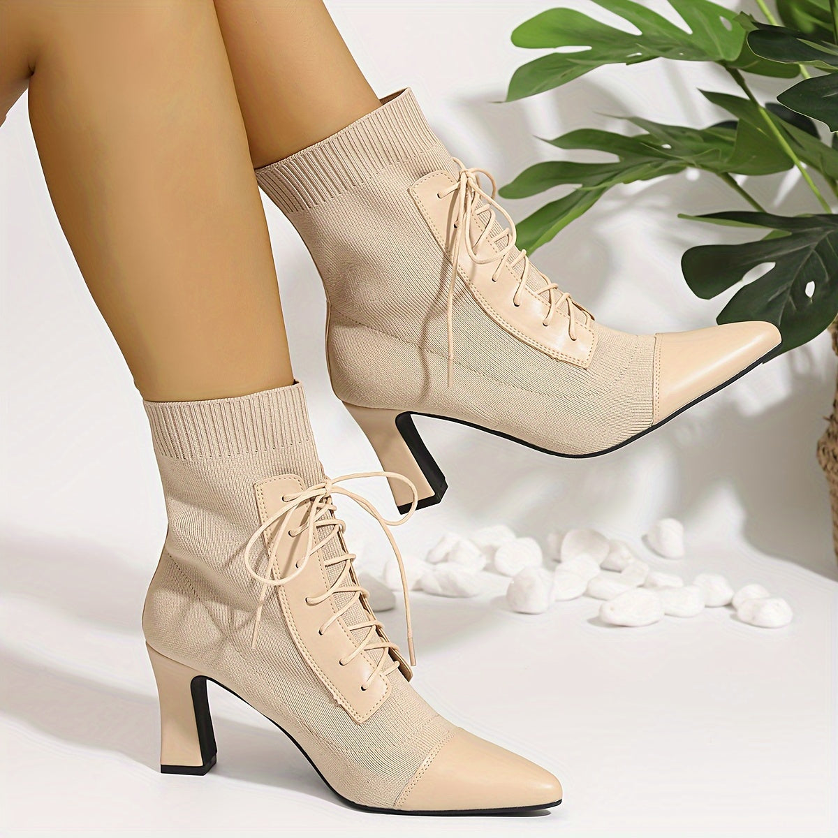 Women's Leather Ankle Boots Pointed Toe Buckle Elastic Western Winter