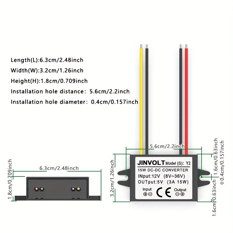 12V to 5V DC Converter Adjustable Step-Down Power Supply Compact No Battery Needed
