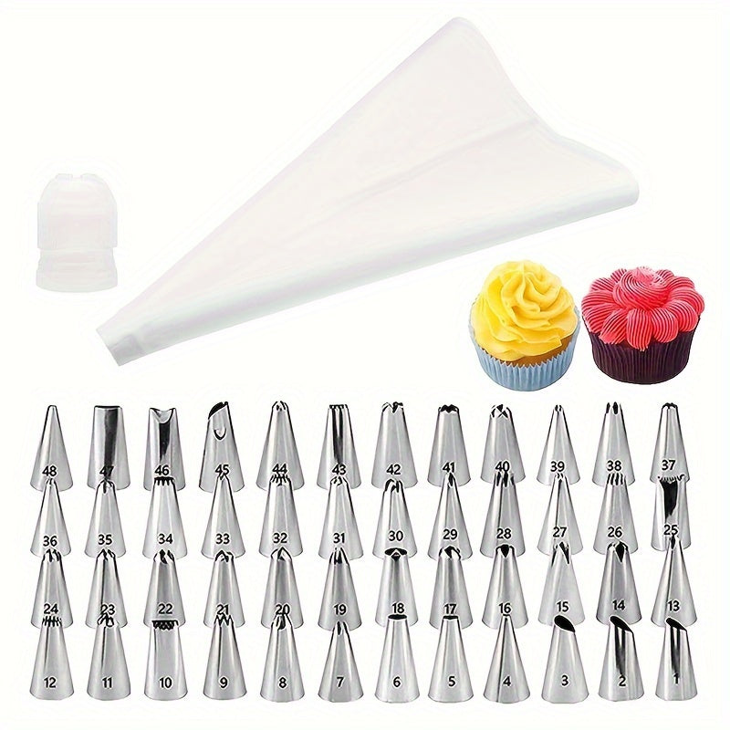 Cake Decorating Kit with 50 Stainless Steel Piping Tips and Couplers for Cupcakes and Cookies