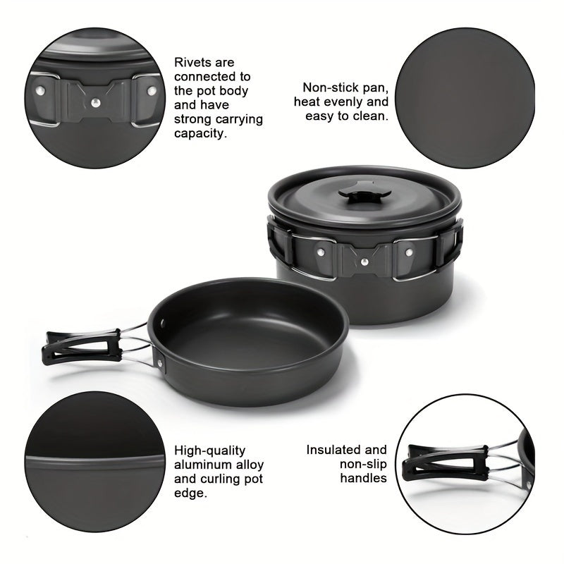 Portable Camping Cookware Set for 2-3 People Aluminum Alloy Foldable and Space-Saving