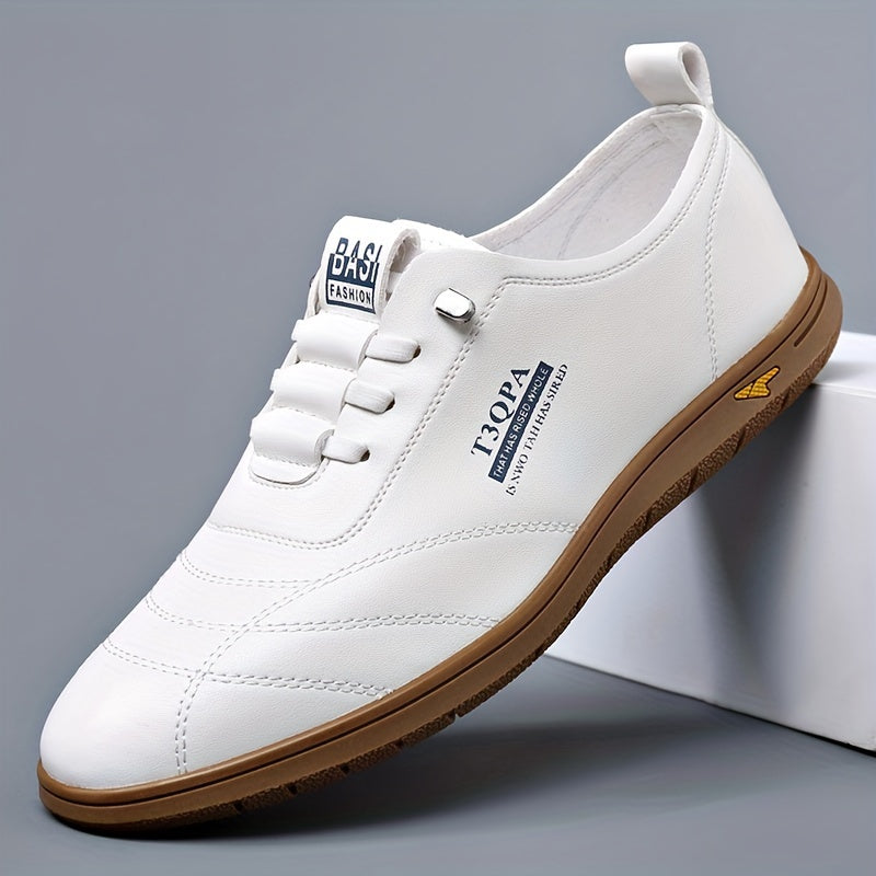 Men's White Slip-On Loafers with Brown Accents Non-Slip Sole and Elastic Laces for Casual Outdoor Wear