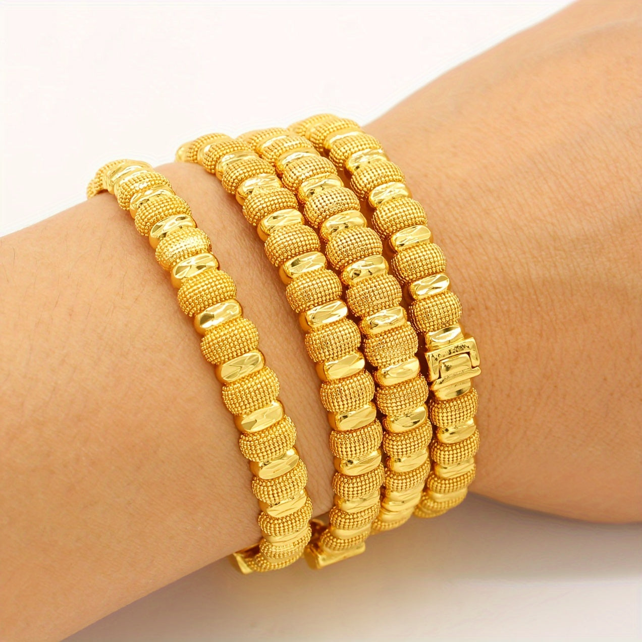 Set of 4 Gold-Plated Copper Bangles for Women Stacking Jewelry Gift